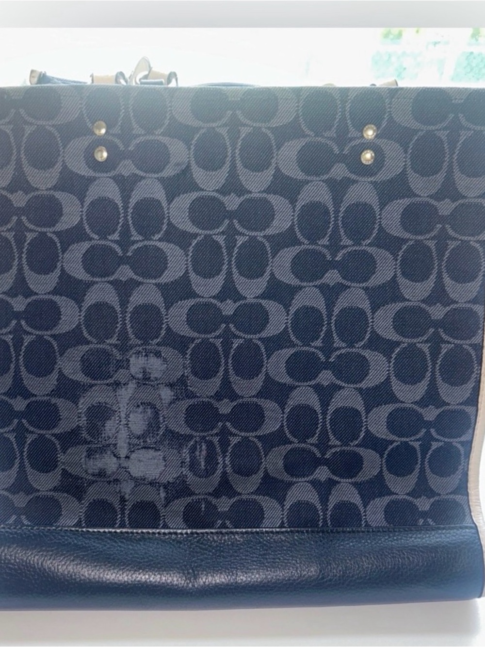 Coach Dempsey Tote  signature denim and a circular leather logo patch. - Picture 2 of 9